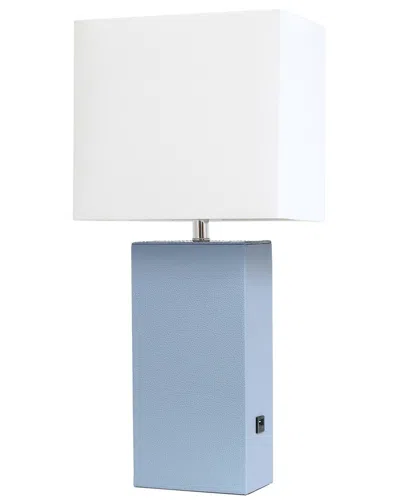 Lalia Home Lexington 21in Leather Base Modern Home Décor Bedside Table Lamp  With Usb Charging Port In Blue