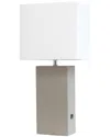 Lalia Home Lexington 21in Leather Base Modern Home Décor Bedside Table Lamp  With Usb Charging Port In Grey