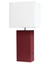 Lalia Home Lexington 21in Leather Base Modern Home Décor Bedside Table Lamp  With Usb Charging Port In Red