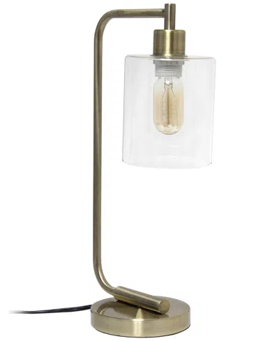 Lalia Home Modern Iron Desk Lamp With Glass Shade, Antique Brass