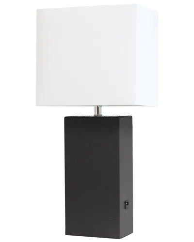 Lalia Home Laila Home Modern Leather Table Lamp With Usb And White Fabric Shade In Black