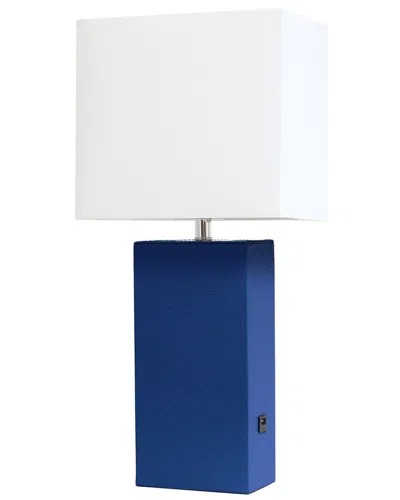 Lalia Home Laila Home Modern Leather Table Lamp With Usb And White Fabric Shade In Blue