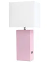 Lalia Home Laila Home Modern Leather Table Lamp With Usb And White Fabric Shade In Blush