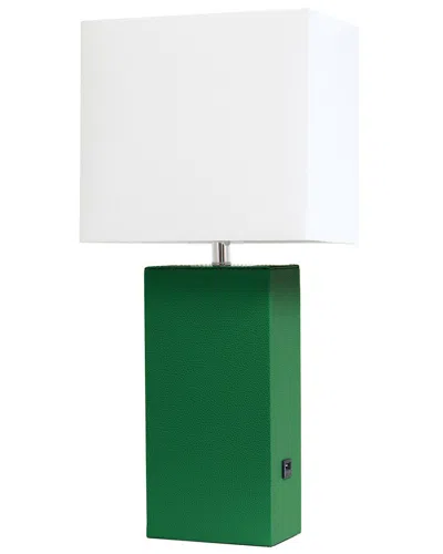 Lalia Home Laila Home Modern Leather Table Lamp With Usb And White Fabric Shade In Green