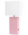 Lalia Home Laila Home Modern Leather Table Lamp With Usb And White Fabric Shade In Pink