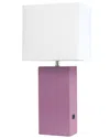 Lalia Home Laila Home Modern Leather Table Lamp With Usb And White Fabric Shade In Purple