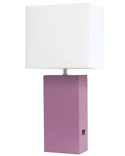 Lalia Home Laila Home Modern Leather Table Lamp With Usb And White Fabric Shade In Purple