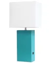 Lalia Home Laila Home Modern Leather Table Lamp With Usb And White Fabric Shade In Teal