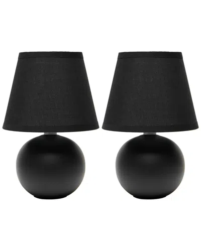 Lalia Home Nauru 8.66in Traditional Petite Ceramic Orb Base Bedside Table Desk Lamp 2pk Set In Black