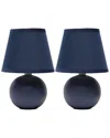 Lalia Home Nauru 8.66in Traditional Petite Ceramic Orb Base Bedside Table Desk Lamp 2pk Set In Blue