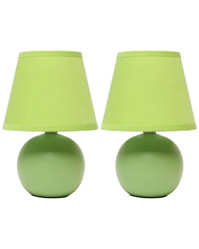Lalia Home Nauru 8.66in Traditional Petite Ceramic Orb Base Bedside Table Desk Lamp 2pk Set In Green