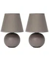 Lalia Home Nauru 8.66in Traditional Petite Ceramic Orb Base Bedside Table Desk Lamp 2pk Set In Grey