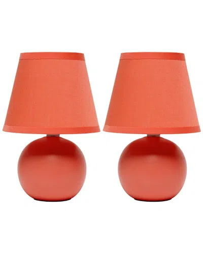Lalia Home Nauru 8.66in Traditional Petite Ceramic Orb Base Bedside Table Desk Lamp 2pk Set In Orange