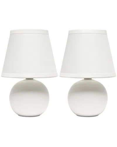 Lalia Home Nauru 8.66in Traditional Petite Ceramic Orb Base Bedside Table Desk Lamp 2pk Set In White