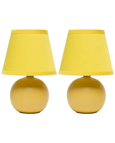 Lalia Home Nauru 8.66in Traditional Petite Ceramic Orb Base Bedside Table Desk Lamp 2pk Set In Yellow