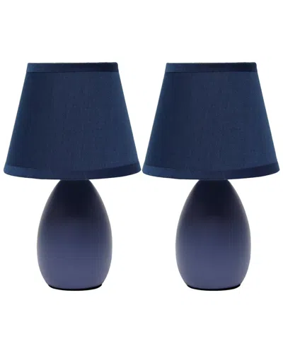 Lalia Home Nauru 9.45in Traditional Petite Ceramic Oblong Bedside Table Desk Lamp 2pk Set In Blue