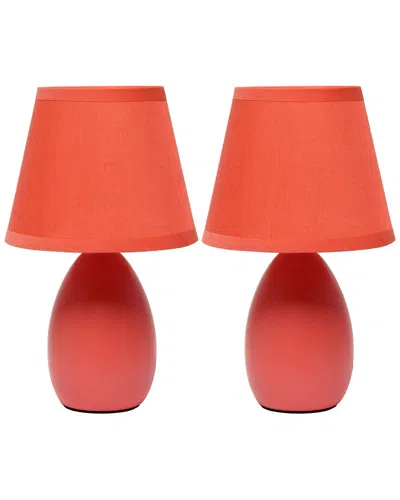 Lalia Home Nauru 9.45in Traditional Petite Ceramic Oblong Bedside Table Desk Lamp 2pk Set In Orange