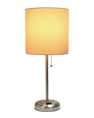 Lalia Home Oslo 19.5in Contemporary Bedside Power Outlet Base Standard Metal Table Desk Lamp In Silver