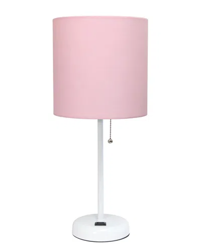 Lalia Home Oslo 19.5in Contemporary Bedside Power Outlet Base Standard Metal Table Desk Lamp In White