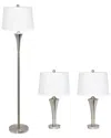 Lalia Home Perennial Modern Vienna 3pc Metal Lamp Set (2 Table Lamps, 1 Floor  Lamp) In Silver