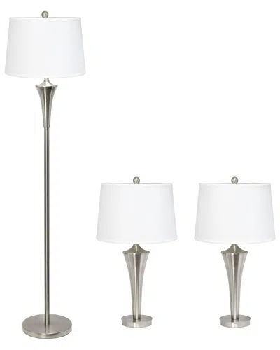 Lalia Home Perennial Modern Vienna 3pc Metal Lamp Set (2 Table Lamps, 1 Floor  Lamp) In Silver