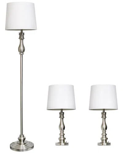 Lalia Home Perennial Morocco Classic 3pc Metal Lamp Set (2 Table Lamps, 1  Floor Lamp) In Silver