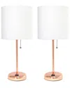 Lalia Home Laila Home Rose Gold Stick Lamp With Charging Outlet And Fabric Shade 2pk Set In Rose