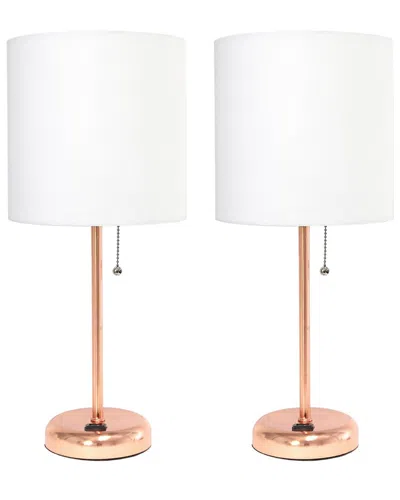 Lalia Home Laila Home Rose Gold Stick Lamp With Charging Outlet And Fabric Shade 2pk Set