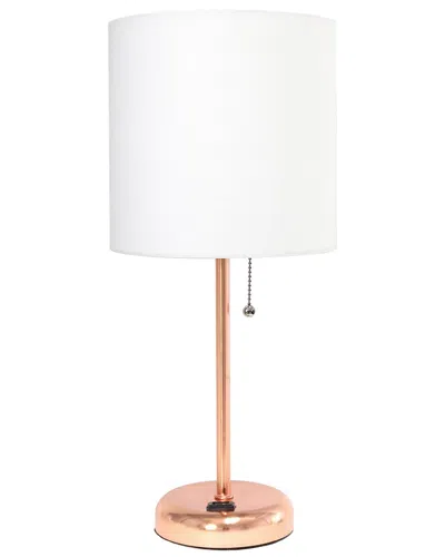 Lalia Home Laila Home Rose Gold Stick Lamp With Charging Outlet And Fabric Shade