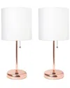 Lalia Home Laila Home Rose Gold Stick Lamp With Usb Charging Port And Fabric Shade 2pk Set In Rose
