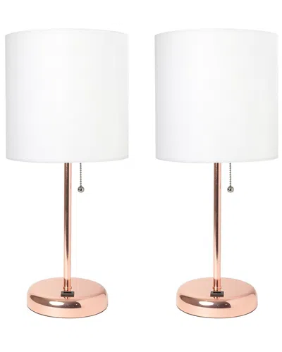 Lalia Home Laila Home Rose Gold Stick Lamp With Usb Charging Port And Fabric Shade 2pk Set