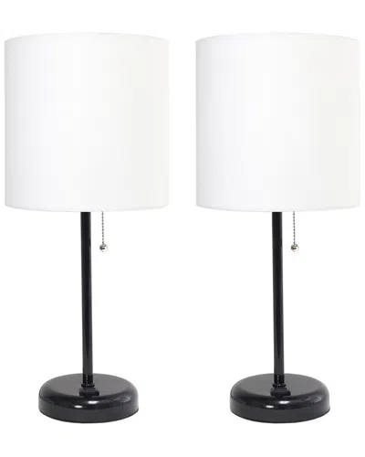 Lalia Home Set Of Two 19.5in Stick Table Desk Lamps With Charging Outlet &  Drum Shade In Brown