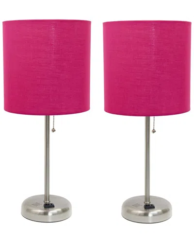 Lalia Home Set Of Two 19.5in Stick Table Desk Lamps With Charging Outlet &  Drum Shade In Blue