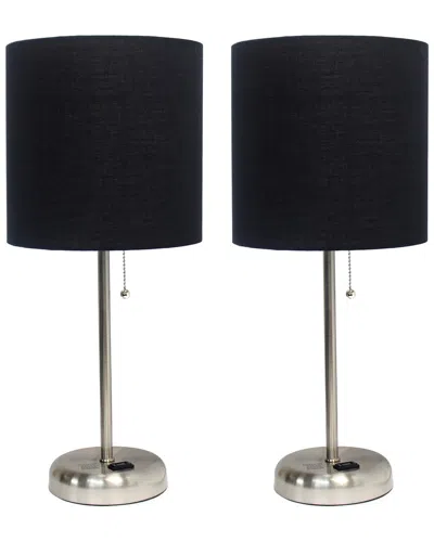 Lalia Home Set Of Two 19.5in Stick Table Desk Lamps With Charging Outlet &  Drum Shade In Burgundy