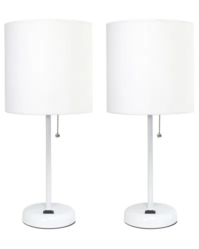 Lalia Home Set Of Two 19.5in Stick Table Desk Lamps With Charging Outlet &  Drum Shade In Black