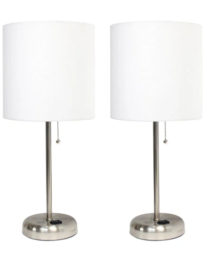 Lalia Home Set Of Two 19.5in Stick Table Desk Lamps With Charging Outlet &  Drum Shade In Gold