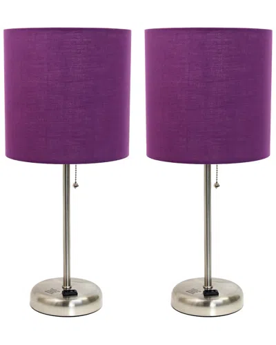 Lalia Home Set Of Two 19.5in Stick Table Desk Lamps With Charging Outlet &  Drum Shade In Blue