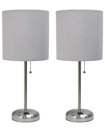 Lalia Home Set Of Two 19.5in Stick Table Desk Lamps With Charging Outlet &  Drum Shade In Brown