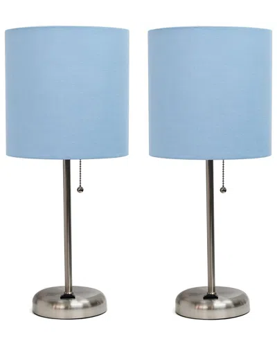 Lalia Home Set Of Two 19.5in Stick Table Desk Lamps With Charging Outlet &  Drum Shade In Black