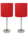 Lalia Home Set Of Two 19.5in Stick Table Desk Lamps With Charging Outlet &  Drum Shade
