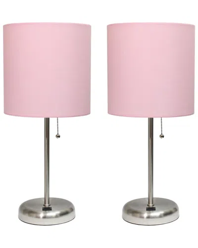 Lalia Home Laila Home Stick Lamp With Usb Charging Port And Fabric Shade 2pk Set In Brown