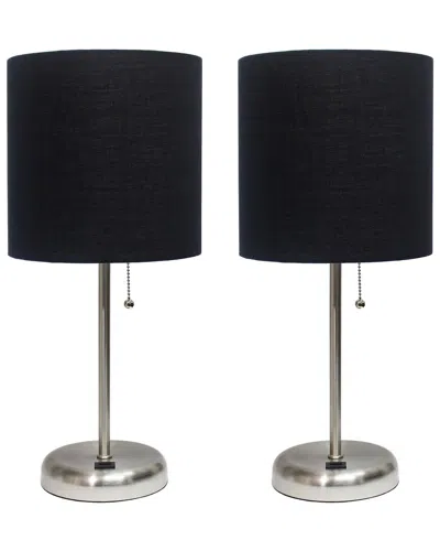 Lalia Home Laila Home Stick Lamp With Usb Charging Port And Fabric Shade 2pk Set In Brown