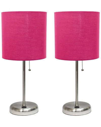 Lalia Home Laila Home Stick Lamp With Usb Charging Port And Fabric Shade 2pk Set In Brown