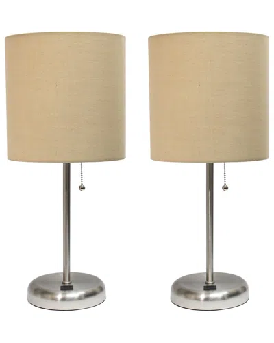 Lalia Home Laila Home Stick Lamp With Usb Charging Port And Fabric Shade 2pk Set In Brown