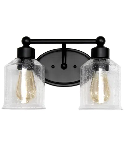 Lalia Home Studio Loft Modern Two Light Metal And Clear Seeded Glass Shade Vanity Uplight Downlight Wall Mounte In Black