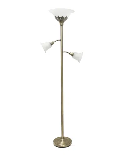Lalia Home Torchiere Floor Lamp With 2 Reading Lights In Brass