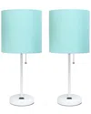 Lalia Home Laila Home White Stick Lamp With Charging Outlet And Fabric Shade 2pk Set In White
