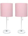 Lalia Home Laila Home White Stick Lamp With Charging Outlet And Fabric Shade 2pk Set In White