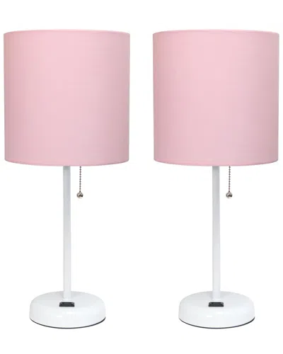 Lalia Home Laila Home White Stick Lamp With Charging Outlet And Fabric Shade 2pk Set