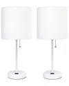 Lalia Home Laila Home White Stick Lamp With Usb Charging Port And Fabric Shade 2pk Set In White